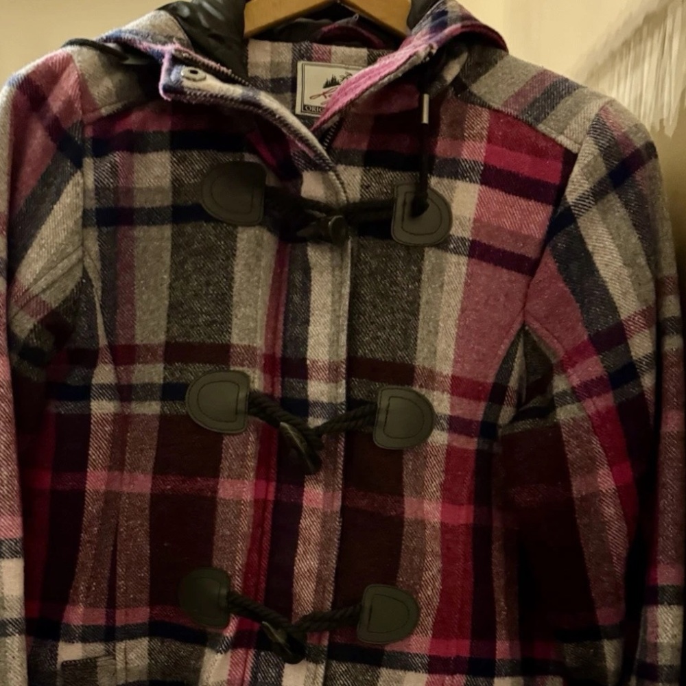 Plaid Toggle Coat in Pink and Gray Legendary Whitetails